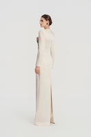 Elegant off-white taffeta mikado gown by Tracy Studio, showcasing smooth fabric and sophisticated design.