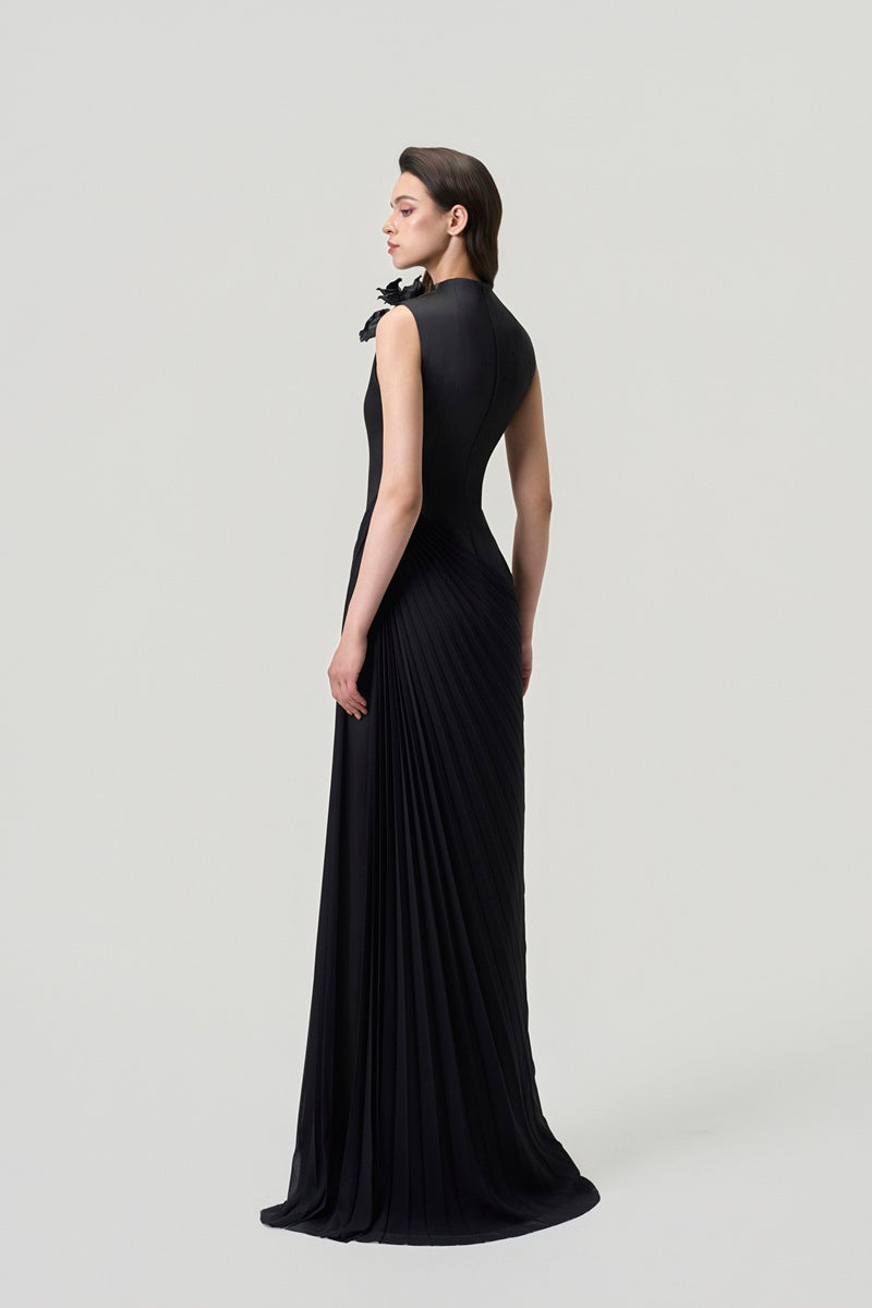 Black chiffon high neck maxi dress by Tracy Studio featuring a flowing silhouette and elegant design.