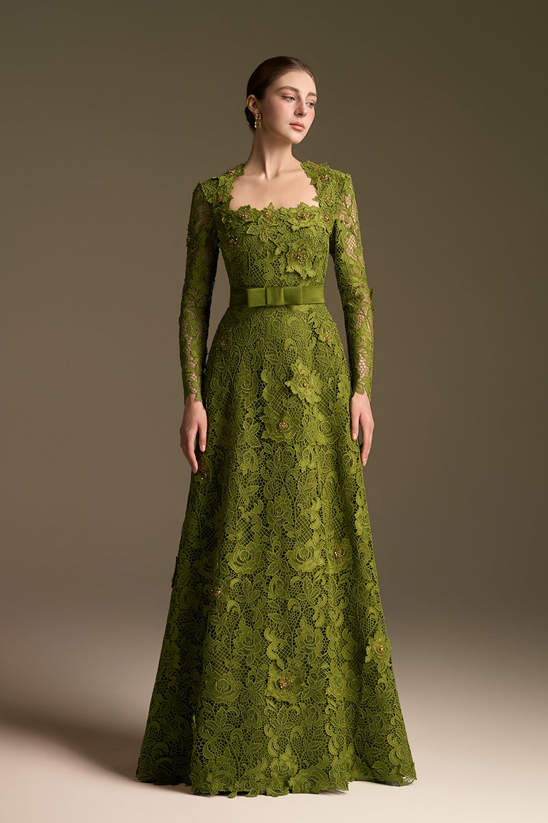CULT MIA X I.H.F TRAPEZE NECK GREEN A-LINE GOWN CULT MIA X I.H.F TRAPEZE NECK GREEN A-LINE GOWN