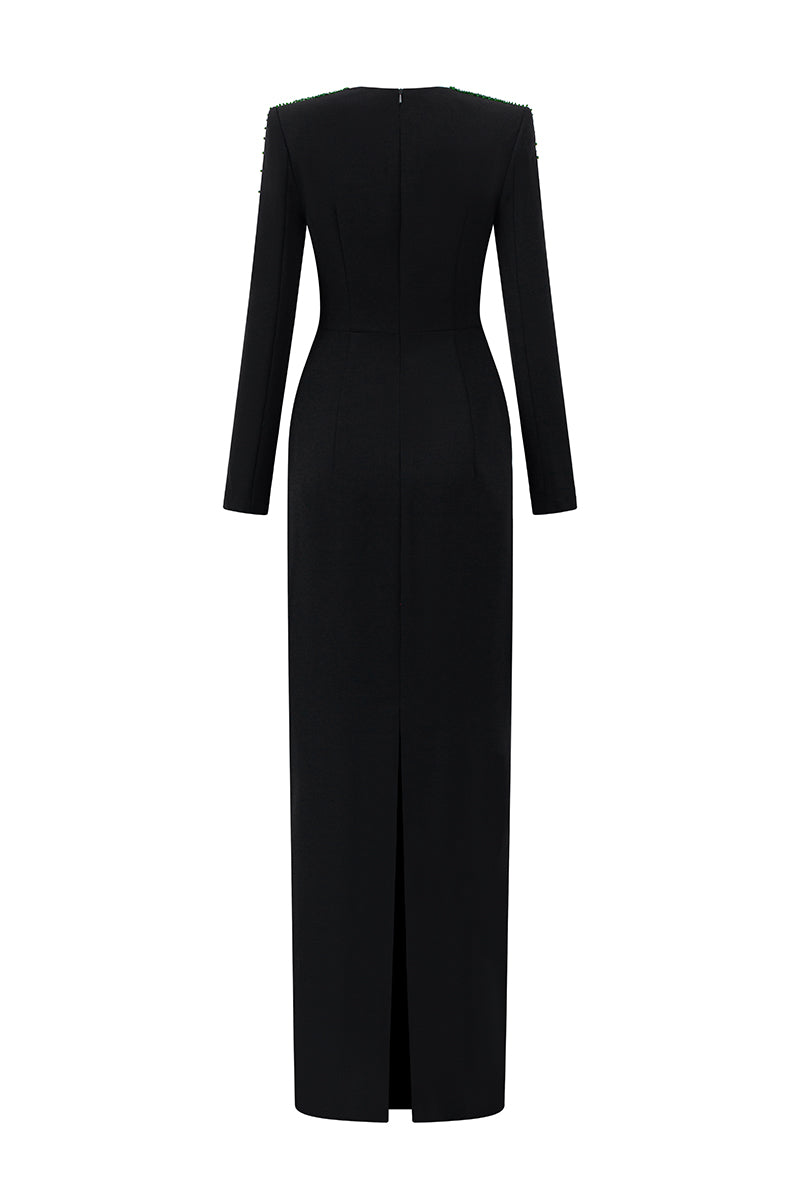 CREPE DE CHINE SILK LINED MAXI DRESS IN BLACK | CULT MIA | I.H.F CREPE DE CHINE SILK LINED MAXI DRESS IN BLACK | CULT MIA | I.H.F