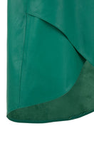 Maxi tube skirt in Milano green leather with petal detail by MAZ Manuela Álvarez, shown from the back with a fitted silhouette.