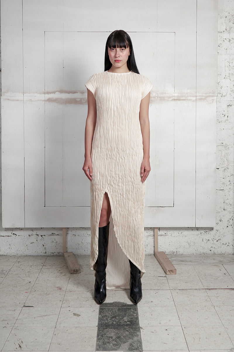 TULIPAN FURROWS DRESS IN IVORY - CULT MIA