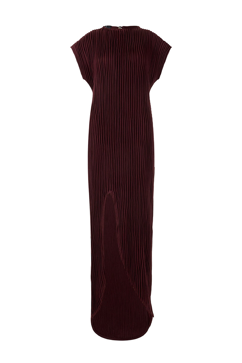 TULIPAN FURROWS DRESS IN WINE RED - CULT MIA