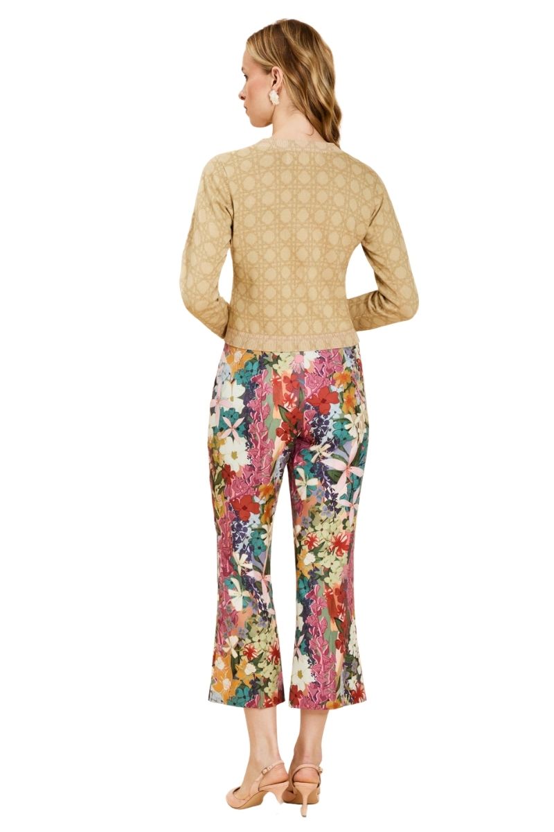 Black tuxedo crop kick pants by Mestiza New York, featuring a tailored fit and sleek design, shown with a cardigan.