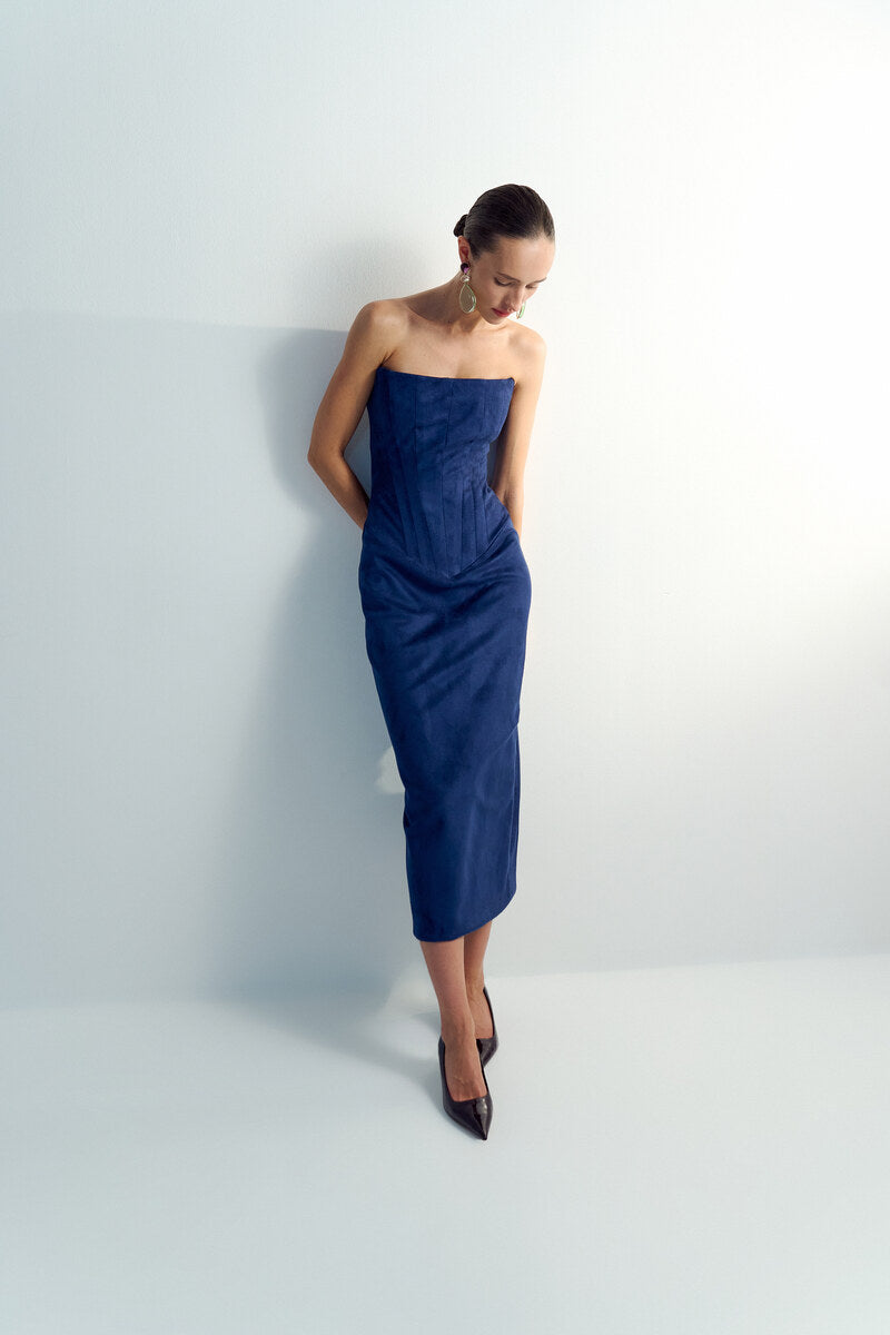 TWO SIDED TIBI MIDI DRESS IN NAVY-BLUE - CULT MIA
