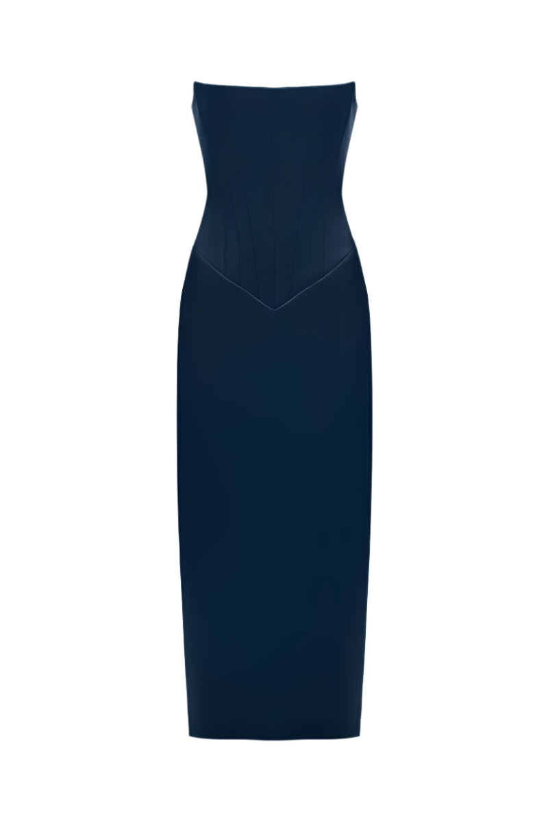 TWO SIDED TIBI MIDI DRESS IN NAVY-BLUE - CULT MIA