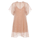 MASTANI UNA embellished mini dress and Asim silk skirt set in nude ghost, stylish and elegant for fashionable occasions.
