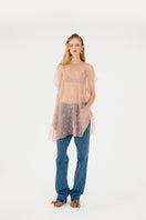 MASTANI UNA embellished mini dress and Asim silk skirt set in nude, stylish and elegant ensemble for special occasions.