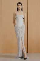 Urban Muse Lumera gown in grey, elegant long dress with a flowing silhouette, perfect for formal occasions.