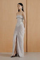 Urban Muse Lumera Grey Gown, elegant and flowing design, featuring soft fabric and modern silhouette.