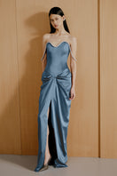 Urban Muse Evana gown in blue, elegant long dress with flowing fabric, perfect for formal occasions or evening wear.