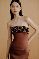 Urban Muse Valen maxi dress in brown, elegant gown with flowing fabric and stylish design for formal occasions.