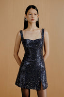 Urban Muse Electra embellished navy mini dress with intricate detailing and elegant design, perfect for stylish occasions.
