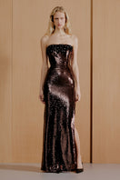 Urban Muse Asher Maxi Dress in brown, elegant gown with flowing fabric and stylish design, perfect for formal occasions.