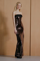 Urban Muse Asher Maxi Dress in brown, flowing gown with elegant design, perfect for formal occasions or stylish events.