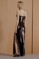 Urban Muse brown maxi gown featuring a flowing design with elegant fabric and a relaxed, stylish silhouette.
