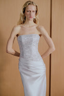 Urban Muse Clarisse gown in grey, elegant full-length dress with flowing fabric and sophisticated design.