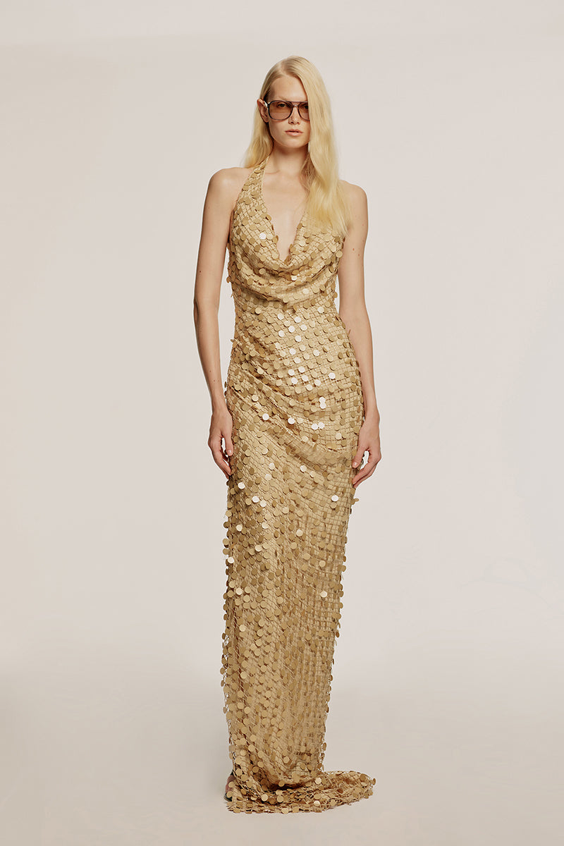GOLDSHORE MAXI DRESS IN GOLD