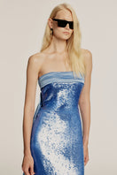 Urban Muse Alda blue gown, elegant evening dress with flowing fabric and stylish design, perfect for formal occasions.