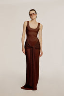 Urban Muse HELIOS maxi dress in brown, flowing style with a relaxed fit, perfect for casual or semi-formal occasions.