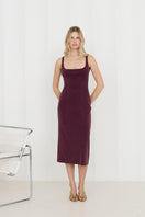 Purple Olivia Grape midi bodycon dress by UNDRESS, fitted style with elegant design perfect for stylish occasions.