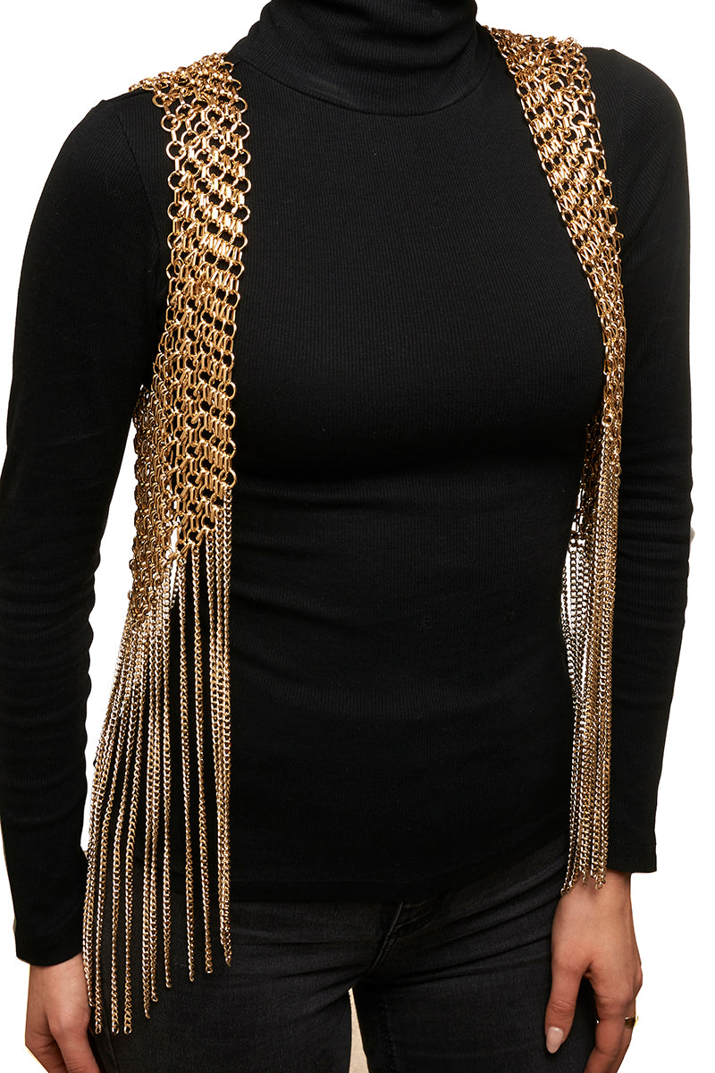 Silvia Gnecchi gold chain vest featuring a stylish chain design, sleeveless cut, and contemporary fashion style.