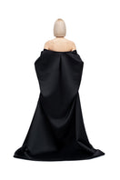 Black pea cape jacket by MOON / HAKAAN YILDIRIM, featuring a stylish, structured design with wide lapels and textured fabric.