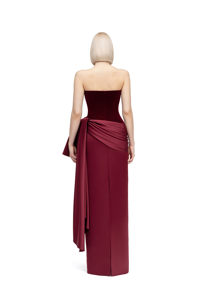 Deep burgundy and wine maxi dress by MOON / HAKAN YILDIRIM featuring a flowing silhouette and elegant design.