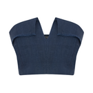 Labeca navy linen crop top with fringe detailing and V-neck design, perfect for casual summer wear.