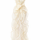 Elegant ivory sculpted petal gown by Happy Clothing, featuring intricate detailing and flowing fabric for a sophisticated look.