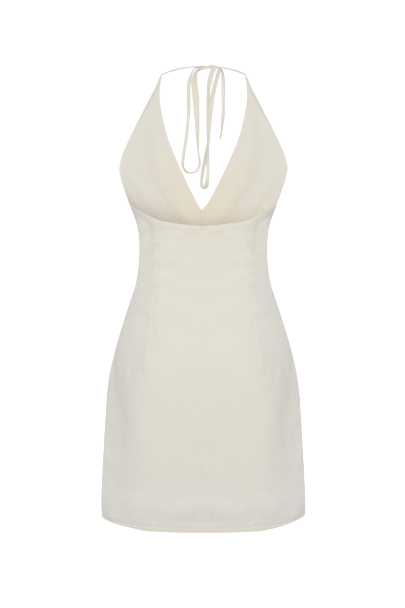 SADIE ECRU LINEN WRAP MINI DRESS | CULT MIA | Labeca SADIE ECRU LINEN WRAP MINI DRESS | CULT MIA | Labeca