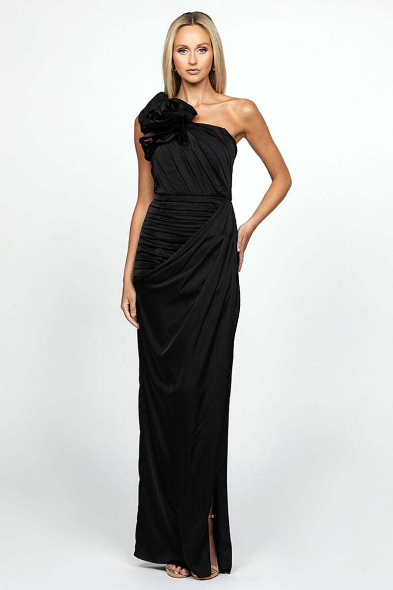VACATION BLACK ASYMMETRIC GOWN - CULT MIA