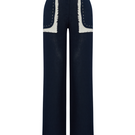 Labeca Harley navy linen fringe pocket pants with relaxed fit and stylish design, featuring side pockets and fringe detailing.