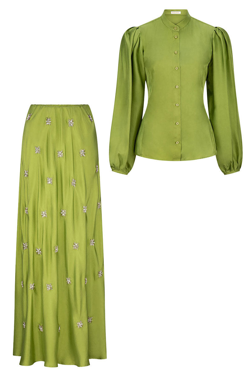 MAZIA TWILL SHIRT AND KABIRA EMBELLISED SKIRT SET