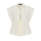 Labeca GALIA ecru linen tie short sleeve shirt, lightweight tops with a relaxed fit and button-up front, ideal for casual wear.