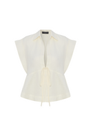 Labeca GALIA ecru linen tie short sleeve shirt, lightweight tops with a relaxed fit and button-up front, ideal for casual wear.