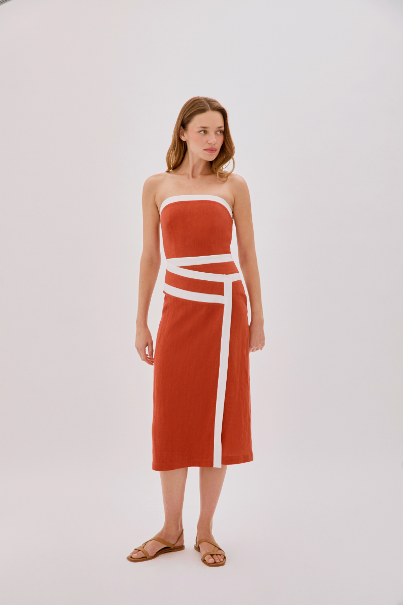 ROBE BUSTIÈRE EN LIN TERRACOTTA ELENA
