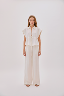 Labeca GALIA ecru linen tie short sleeve shirt, lightweight top with a relaxed fit and stylish design, ideal for casual wear.