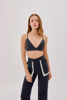 Labeca Harley navy linen fringe pocket pants with side pockets and relaxed fit, ideal for casual summer wear.
