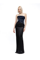 Navy and black ZEYNEP gown by MOON / HAKAN YILDIRIM, featuring elegant fabric and a flowing silhouette.