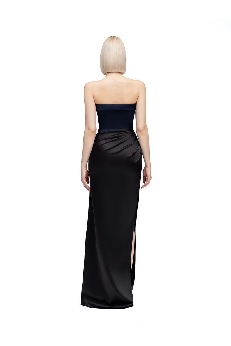 Navy and black MOON HAKAN YILDIRIM maxi dress by ZEYNEP, featuring a flowing design and elegant fabric.