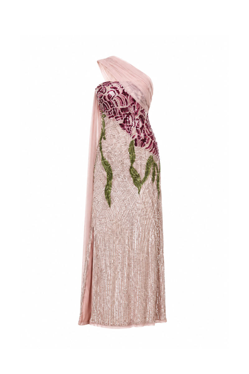 Pink Raishma Natalia gown featuring elegant fabric and detailed design, perfect for formal occasions and evening wear.