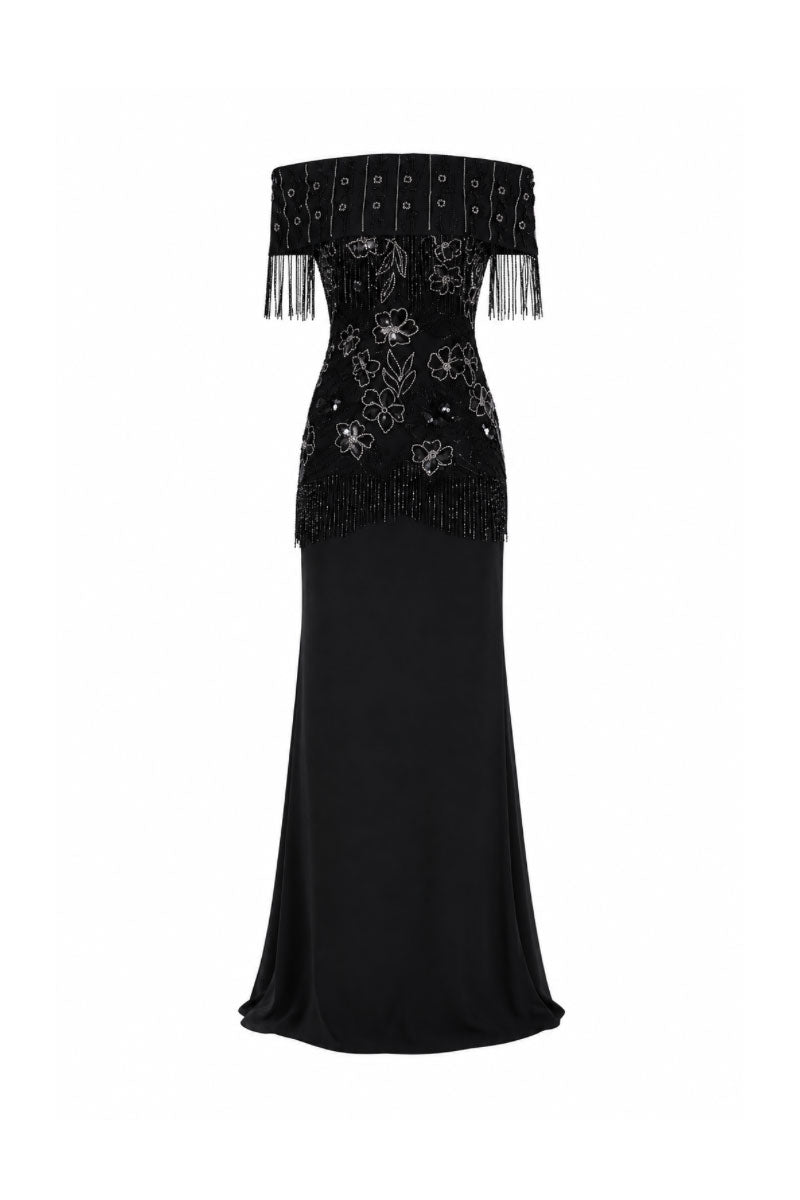 Elegant Raishma Felicity gown featuring intricate lace details and flowing fabric, perfect for formal occasions.