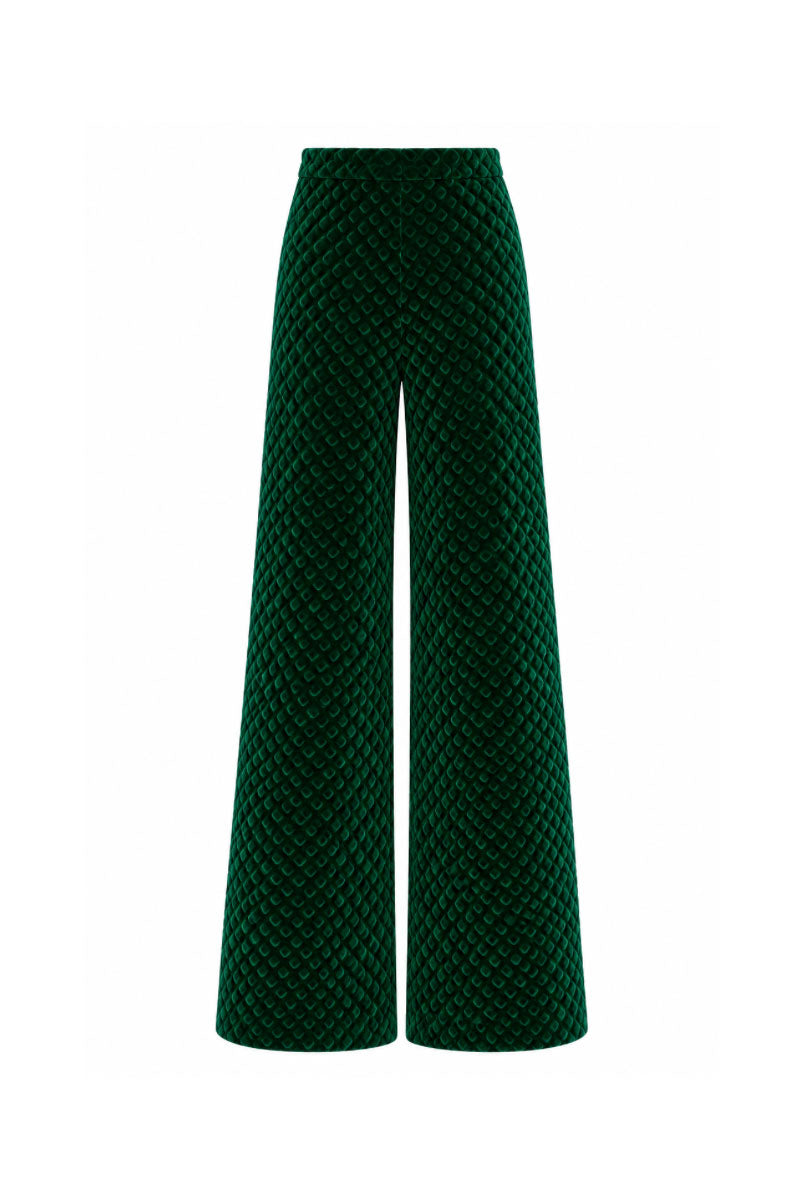Raishma Alister green loungewear trousers with relaxed fit and soft fabric, shown in a casual, comfortable style.