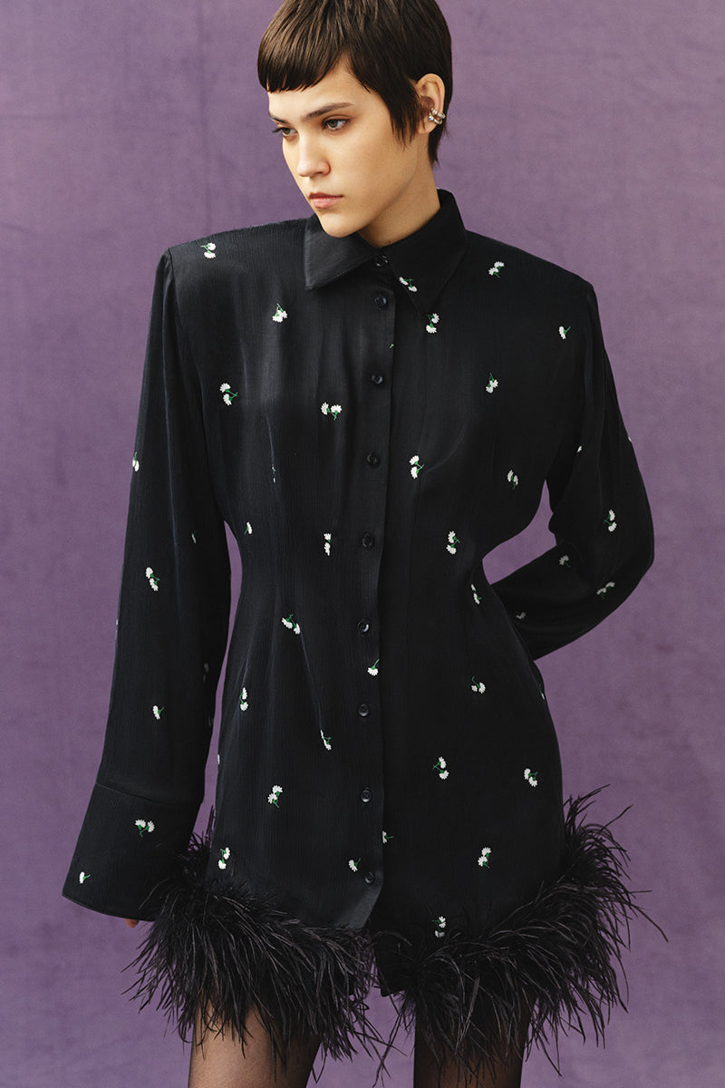 BLACK EMBELLISHED SHIRT DRESS - CULT MIA
