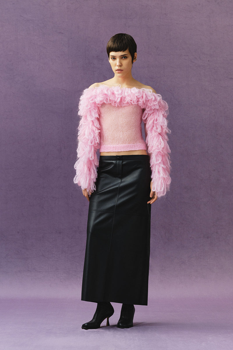 PINK KNITTED TOP WITH BOA - CULT MIA