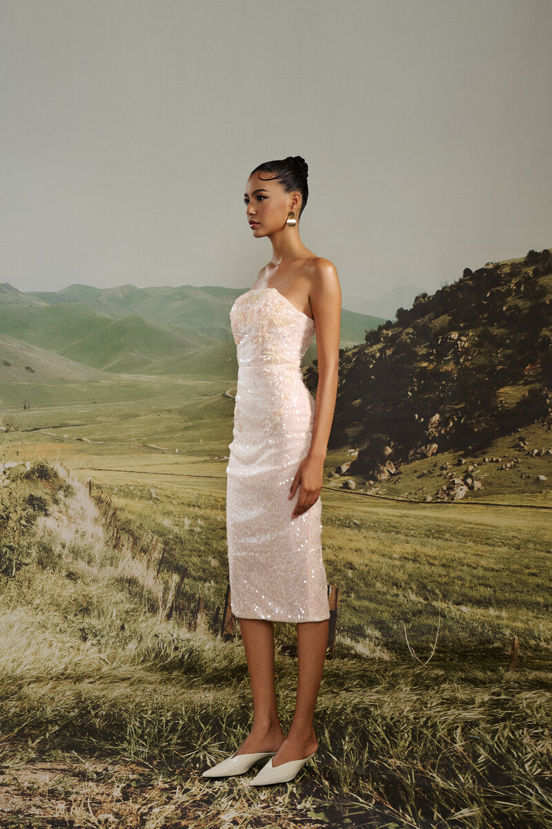 strapless sequin midi dress Sweet Love Sequin Strapless Midi Dress | Made-To-Order