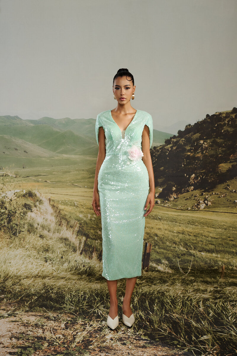LUNA SEQUIN CAPE-SLEEVE DRESS