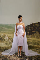 HACCHIC COUTURE Ophelia strapless sequined midi dress with matching cape, elegant evening gown with shimmering embellishments.