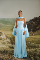 Hacchic Couture Aurelia pleated chiffon gown with matching cape, elegant floor-length evening dress with flowing fabric.